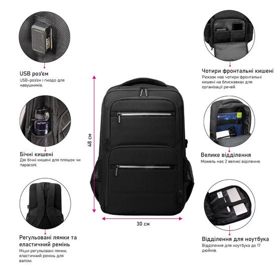 Рюкзак для ноутбука Nikibo Globe, колір чорний - 30012405-01