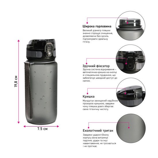 Пляшка для води 600 мл тританова Line Art La Plata, колір синій - 60014118-03