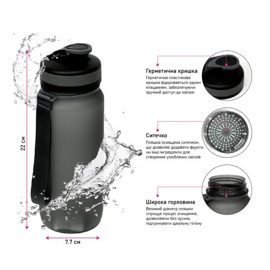 Пляшка для води 650 мл тританова Line Art Flores, колір сірий - 60014218-07