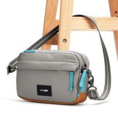Сумка через плече антизлодій Pacsafe GO Crossbody, колір сірий/помаранчевий - 35105146