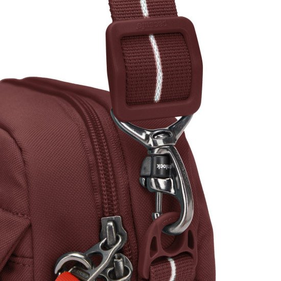 Сумка через плече антизлодій Pacsafe GO Crossbody, колір бургунді/помаранчевий - 35105345