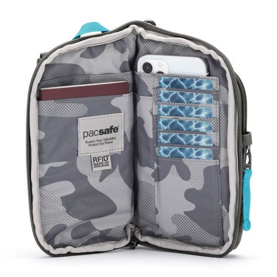 Сумка через плече антизлодій Pacsafe GO Tech Crossbody, колір сірий/блакитний - 35175146