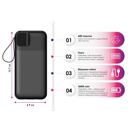 Повербанк 20000 mAh TheGeneral Voltix, цифровий індикатор, колір білий - 40012819-08