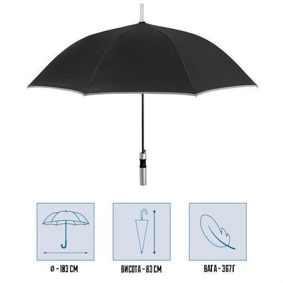 Парасоля-тростина автоматична Perletti Reflecting антивітер зі світловідбивачем, колір чорний - P96014-01