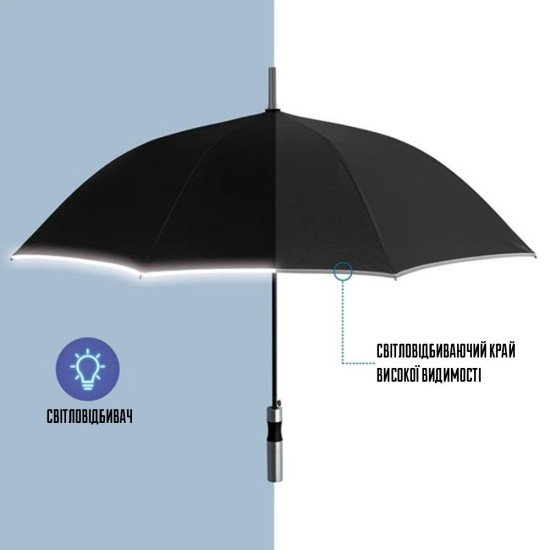 Парасоля-тростина автоматична Perletti Reflecting антивітер зі світловідбивачем, колір чорний - P96014-01