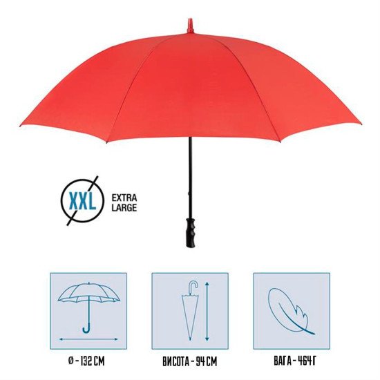 Велика парасоля-тростина механічна Perletti Golf XXL антивітер, колір червоний - P96020-03 Велика парасоля-тростина механічна Perletti Golf XXL антивітер, колір червоний - P96020-03