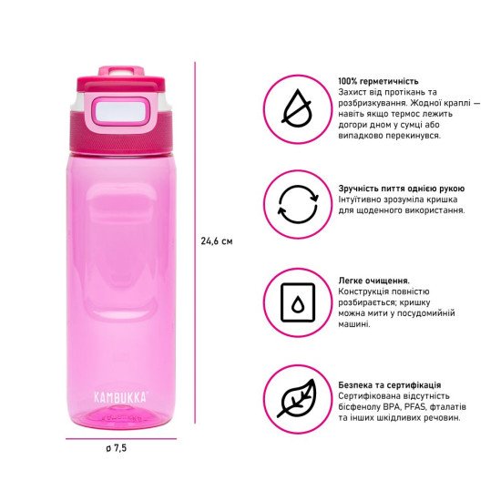 Пляшка для води 750 мл тританова Kambukka Elton, колір фуксія - 11-03044