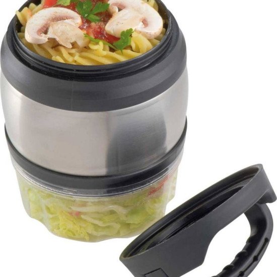 Термос для їжі сталевий 600 мл та прозорий контейнер 320 мл Macma, колір сріблястий/чорний - 8848907