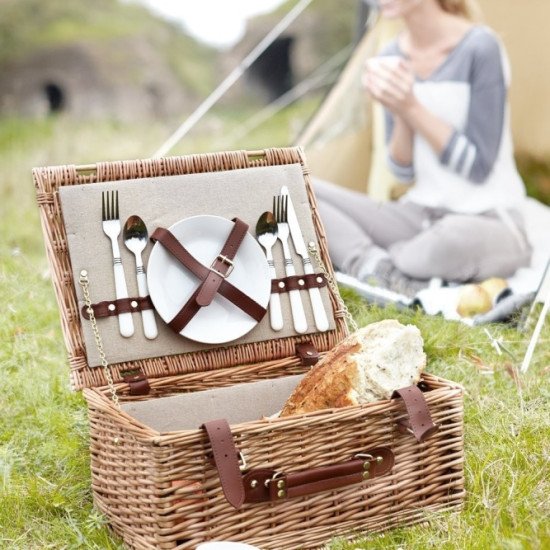 Кошик для пікніка на 2 особи Voyager, колір коричневий/білий - V8647-00