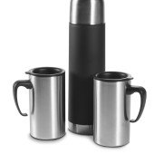 Термос 500 мл сталевий і кружка 2х260 мл Voyager, вакуумний, колір сріблястий/чорний - V4635-00