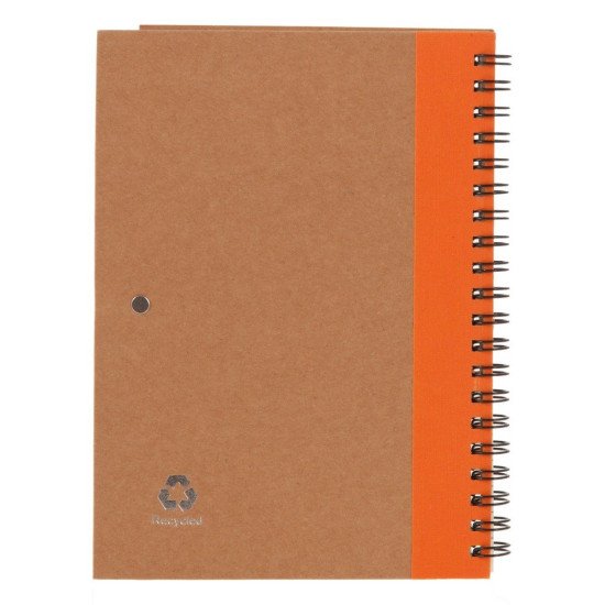 Еко-блокнот в лінію на спіралі А5 Voyager Salvatore, тверда обкладинка, з кульковою ручкою, колір помаранчевий - V2389-07