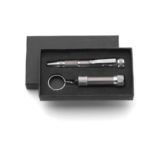 Набір міні викруток з ліхтариком 9в1 Voyager LED, в коробці, колір сірий - V5091-19