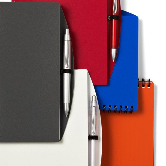 Блокнот в лінію на спіралі А5 Voyager, м'яка обкладинка, з кульковою ручкою, колір сірий - V2387-19