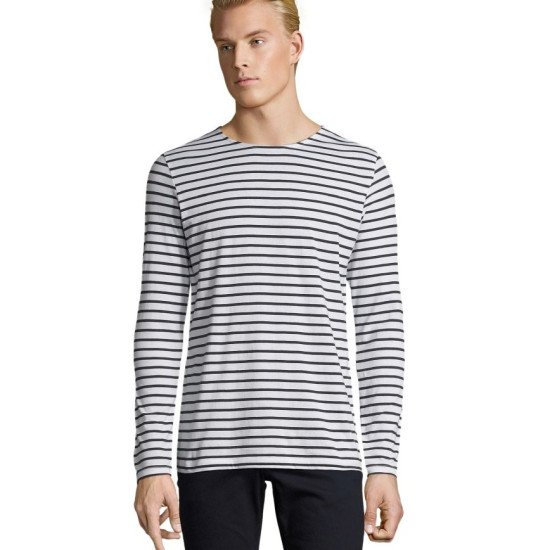 Лонгслів чоловічий SOL'S Marine, колір білий/темно-синій - 01402904L