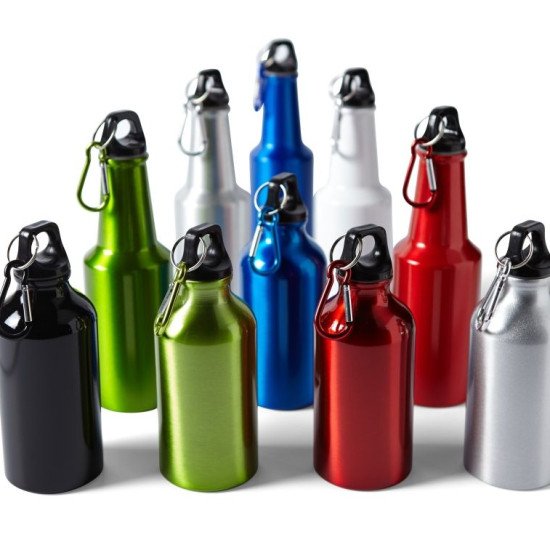 Пляшка для води 400 мл алюмінієва Voyager, з карабіном, колір чорний - V4659-03