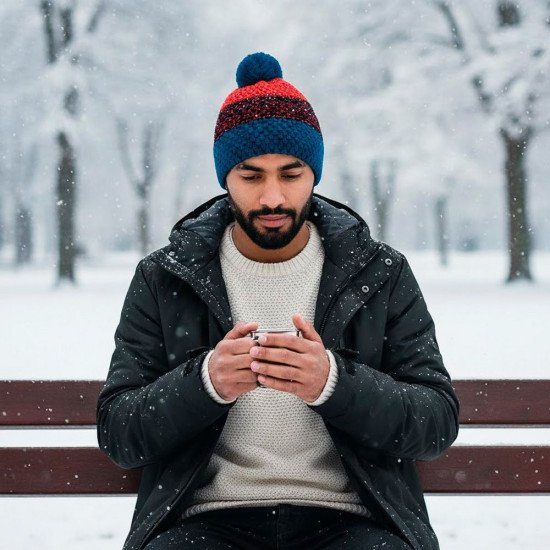 Шапка coFEE Three rows, колір ультрамарин/чорний/червоний - 3041-44 CO