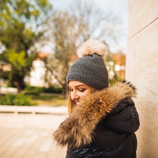 Шапка coFEE Smart fur, колір сірий/кремовий - 3047-7