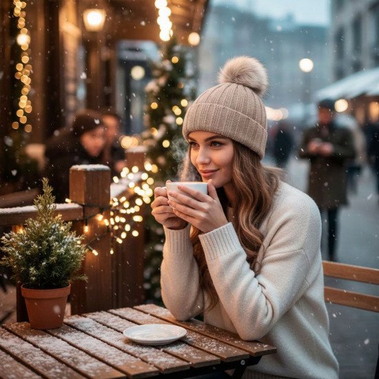 Шапка coFEE Rib fur, колір бежевий - 3048-17