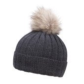 Шапка coFEE Rib fur, колір попелястий темно-сірий/бежевий - 3048-47