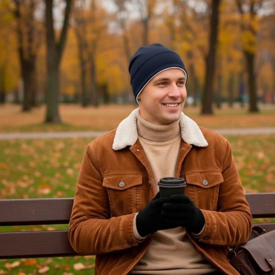 Шапка coFEE Contrasting jersey, колір темно-синій/білий - 3049-14 CO