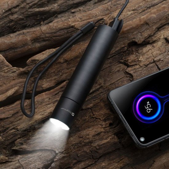 Ліхтарик акумуляторний 2в1 Schwarzwolf Zagros з XPG LED, функцією повербанка та ремінцем, колір чорний - F2308700AJ3