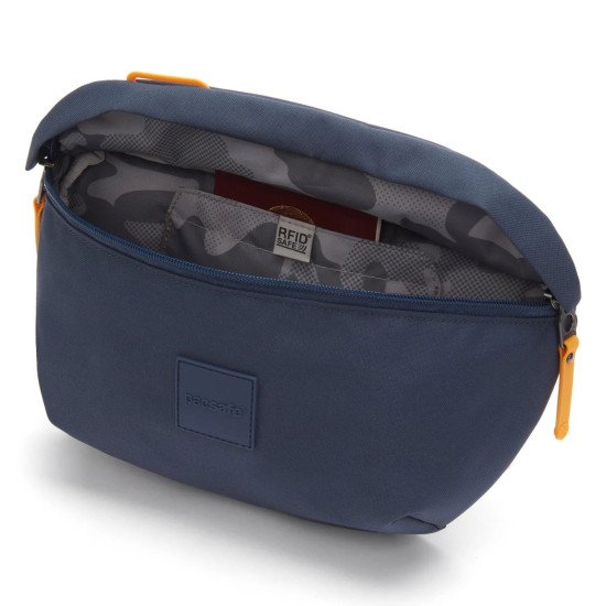 Сумка через плече антизлодій Pacsafe GO Sling, колір темно-синій/помаранчевий - 35100651