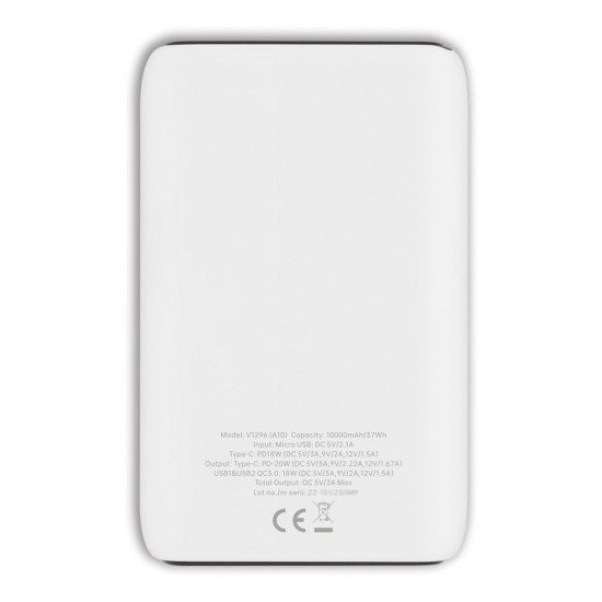 Повербанк 10000 mAh Voyager Dashonte, світлодіодний індикатор, колір білий - V1296-02 Повербанк 10000 mAh Voyager Dashonte, світлодіодний індикатор, колір білий - V1296-02