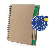 Блокнот в лінію на спіралі А6 Voyager Sidney, тверда обкладинка, з кульковою ручкою, колір зелений/коричневий - V9000-06