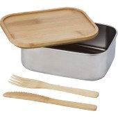 Ланч-бокс 600 мл з  приборами сталевий Voyager, колір сріблястий/коричневий - V9927-16