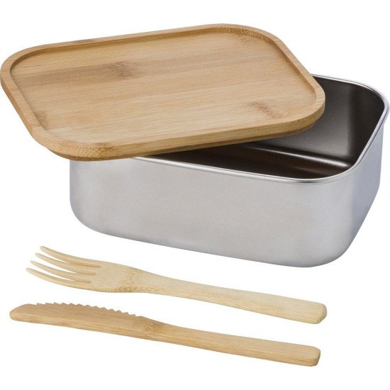 Ланч-бокс 600 мл з  приборами сталевий Voyager, колір сріблястий/коричневий - V9927-16