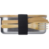 Ланч-бокс 600 мл з  приборами сталевий Voyager, колір сріблястий/коричневий - V9927-16