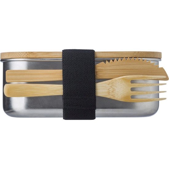 Ланч-бокс 600 мл з  приборами сталевий Voyager, колір сріблястий/коричневий - V9927-16