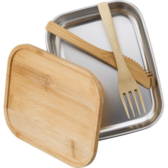 Ланч-бокс 600 мл з  приборами сталевий Voyager, колір сріблястий/коричневий - V9927-16