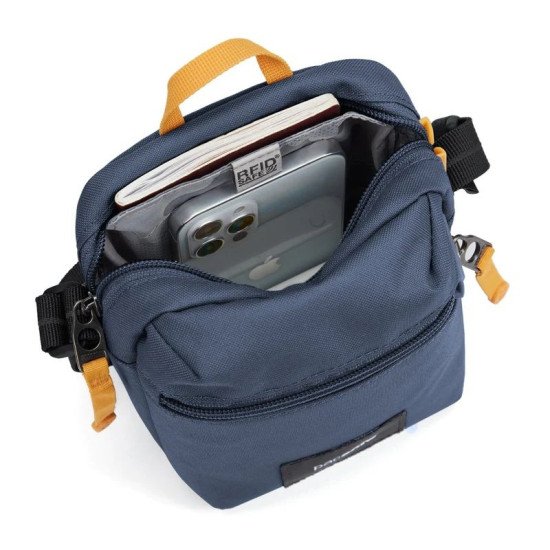 Сумка через плече антизлодій Pacsafe GO Micro Crossbody, колір темно-синій/жовтий - 35130651