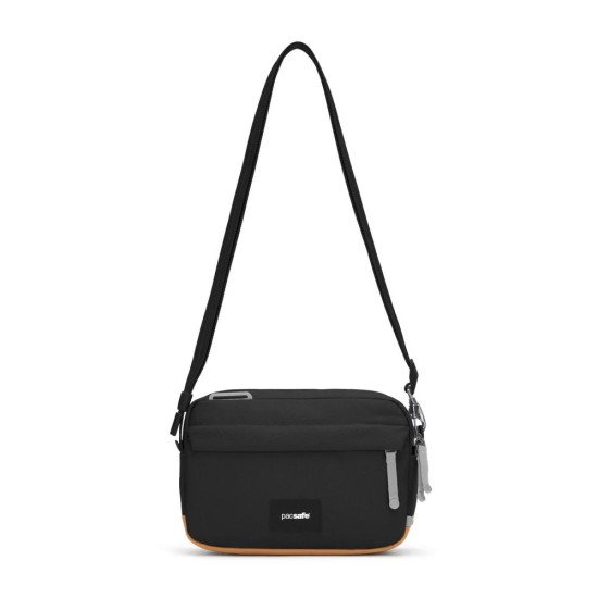 Сумка через плече антизлодій Pacsafe GO Crossbody, колір чорний/помаранчевий - 35105130