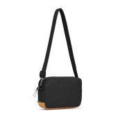 Сумка через плече антизлодій Pacsafe GO Crossbody, колір чорний/помаранчевий - 35105130